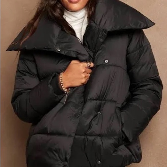 Womens Banana Republic Funnel Neck Puffer Coat Black NWT Sz S - Picture 1 of 3